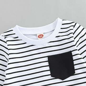 Rtnnsbbfcm Baby Boy Spring Fall Clothes Long Sleeve Striped Front Pocket Shirt Top Sweatpants 2Pcs Casual Outfit (2-3T,White Striped)