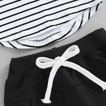 Rtnnsbbfcm Baby Boy Spring Fall Clothes Long Sleeve Striped Front Pocket Shirt Top Sweatpants 2Pcs Casual Outfit (2-3T,White Striped)