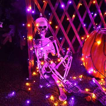 iBaycon 600 LED Orange and Purple Halloween Lights, 196.5ft Round Bead Waterproof String Lights with 8 Modes & Timer for Indoor Outdoor Halloween Decorations(Green Wire, Orange+Purple)