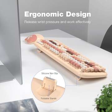 MOFII Wireless Keyboard and Mouse Combo, 2.4G Full-Size Retro Typewriter Computer Keyboard and 3 Level DPI Adjustable Wireless Mouse for Windows, Mac OS Desktop/Laptop/PC-Milk Tea Colorful