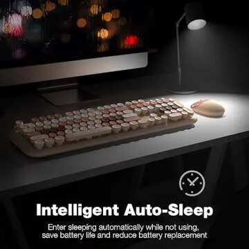 MOFII Wireless Keyboard and Mouse Combo, 2.4G Full-Size Retro Typewriter Computer Keyboard and 3 Level DPI Adjustable Wireless Mouse for Windows, Mac OS Desktop/Laptop/PC-Milk Tea Colorful