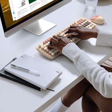 MOFII Wireless Keyboard and Mouse Combo, 2.4G Full-Size Retro Typewriter Computer Keyboard and 3 Level DPI Adjustable Wireless Mouse for Windows, Mac OS Desktop/Laptop/PC-Milk Tea Colorful