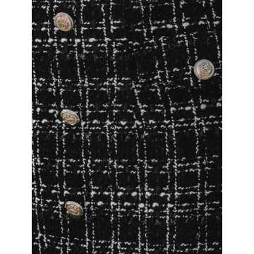 CUPSHE Skirts Tweed Button-Front Mini Skirt Holiday Plaid High Waist Short Skirts,L Black