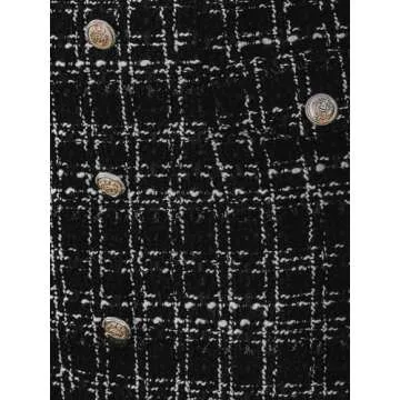 CUPSHE Skirts Tweed Button-Front Mini Skirt Holiday Plaid High Waist Short Skirts,L Black