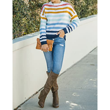 ZESICA Fall Striped Color Block Pullover Sweater