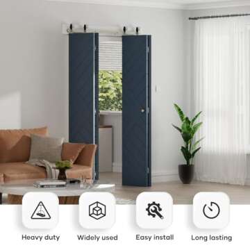 EaseLife 60"Brushed Nickel Bi-folding Sliding Barn Door Hardware Track Kit for 4 Closet Door,Top Mou...