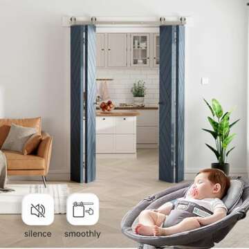 EaseLife 60"Brushed Nickel Bi-folding Sliding Barn Door Hardware Track Kit for 4 Closet Door,Top Mount,Heavy Duty,Slide Smoothly Quietly,Easy Install,No Door (Track Length 64"for Four 15" Wide Door)