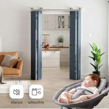 EaseLife 60"Brushed Nickel Bi-folding Sliding Barn Door Hardware Track Kit for 4 Closet Door,Top Mount,Heavy Duty,Slide Smoothly Quietly,Easy Install,No Door (Track Length 64"for Four 15" Wide Door)