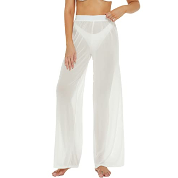 Awoscut Women’s See Through Sheer Mesh Cover-Up Pants for Beach & Parties