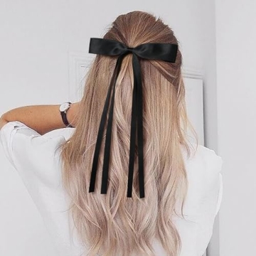 6PCS Hair Bows for Women Hair Clip Hair Tassel Hair Ribbon Ponytail Holder Accessories Slides Metal Clips Barrettes Girls Toddlers Teens Black Beige White