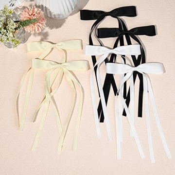 6PCS Hair Bows for Women Hair Clip Hair Tassel Hair Ribbon Ponytail Holder Accessories Slides Metal Clips Barrettes Girls Toddlers Teens Black Beige White