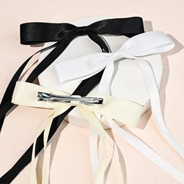 6PCS Hair Bows for Women Hair Clip Hair Tassel Hair Ribbon Ponytail Holder Accessories Slides Metal Clips Barrettes Girls Toddlers Teens Black Beige White
