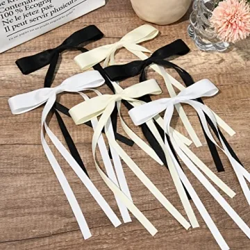 6PCS Hair Bows for Women Hair Clip Hair Tassel Hair Ribbon Ponytail Holder Accessories Slides Metal Clips Barrettes Girls Toddlers Teens Black Beige White
