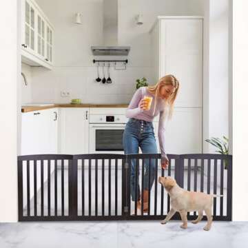 ZENY Freestanding Pet Gate for Dogs - 4 Panels Indoor Foldable Dog Fence for Stairs, Hallways, or Do...