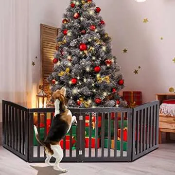 ZENY Freestanding Pet Gate for Dogs - 4 Panels Indoor Foldable Dog Fence for Stairs, Hallways, or Doorways - 82x24-Inch Freestanding Dog Gates, Brown