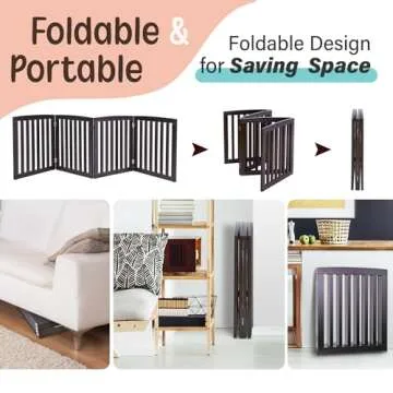 ZENY Freestanding Pet Gate for Dogs - 4 Panels Indoor Foldable Dog Fence for Stairs, Hallways, or Doorways - 82x24-Inch Freestanding Dog Gates, Brown