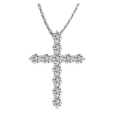 Houston Diamond District 1 Carat Total Weight 14K White Gold Diamond Cross Necklace