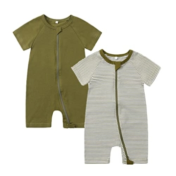 Feidoog 2PCS Baby Boys and Girls' Summer Short Sleeve One-Piece Romper Cute Cartoon Zipper Jumpsuit ...