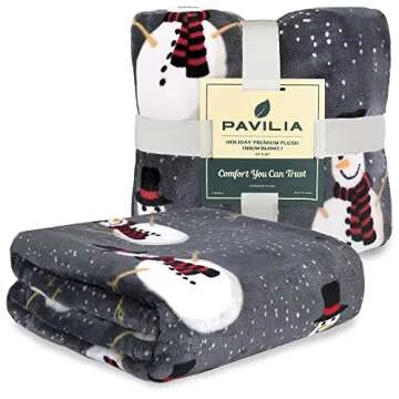 PAVILIA Christmas Snowman Throw Blanket | Grey Christmas Fleece Blanket | Soft, Plush, Warm Winter Cabin Throw, 50x60 (Grey Snowman)