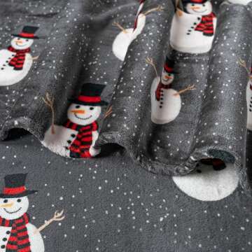 PAVILIA Christmas Snowman Throw Blanket | Grey Christmas Fleece Blanket | Soft, Plush, Warm Winter Cabin Throw, 50x60 (Grey Snowman)