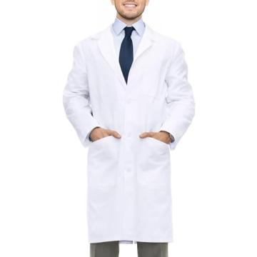 NY Threads Professional Lab Coat for Men - Long Sleeve Poly Cotton Medical Coat 1 Pack, Medium, Whit...