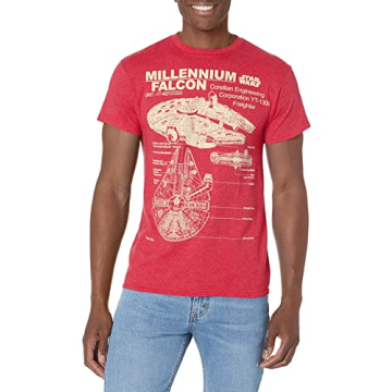 STAR WARS Men's Millennium Falcon Detailed Drawing T-Shirt - Comfort & Style in Red Heather