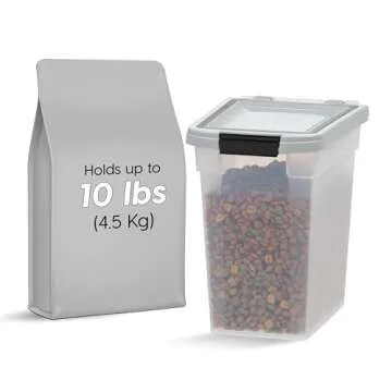 IRIS USA 10 Lbs / 12.75 Qt WeatherPro Airtight Pet Food Storage Container, for Dog Cat Bird and Othe...