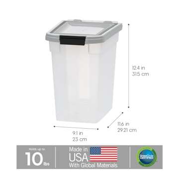 IRIS USA 10 Lbs / 12.75 Qt WeatherPro Airtight Pet Food Storage Container, for Dog Cat Bird and Other Pet Food Storage Bin, Keep Fresh, Translucent Body, BPA Free, Clear/Gray