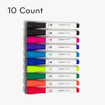 U Brands Fine Tip Dry Erase Markers with Eraser, Whiteboard Markers, Low Odor, Assorted Bright Color...