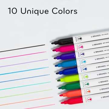 U Brands Fine Tip Dry Erase Markers with Eraser, Whiteboard Markers, Low Odor, Assorted Bright Colors, Set of 10