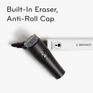 U Brands Fine Tip Dry Erase Markers with Eraser, Whiteboard Markers, Low Odor, Assorted Bright Colors, Set of 10