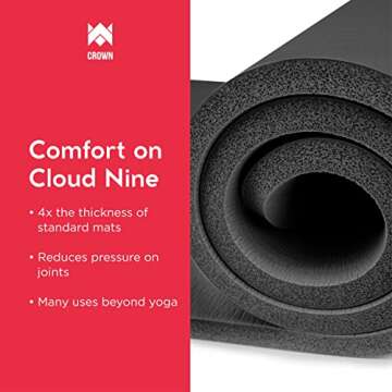 Crown Sporting Goods 1" Yoga Cloud Extra Thick Exercise Mat - 72" x 24" with Carry Strap - Exercise ...