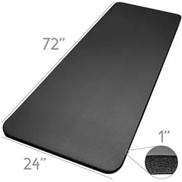 Crown Sporting Goods 1" Yoga Cloud Extra Thick Exercise Mat - 72" x 24" with Carry Strap - Exercise Mats for Home Workout - Yoga and Pilates Exercise Workout Mat - 4X Thick Yoga Mat (Black)