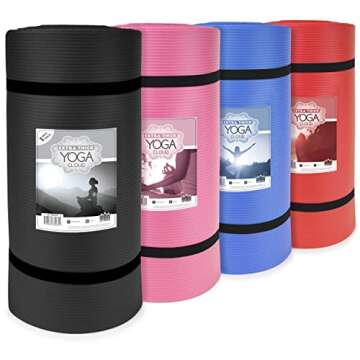 Crown Sporting Goods 1" Yoga Cloud Extra Thick Exercise Mat - 72" x 24" with Carry Strap - Exercise Mats for Home Workout - Yoga and Pilates Exercise Workout Mat - 4X Thick Yoga Mat (Black)