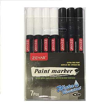 ZEYAR White and Black Acrylic Paint Pen Set - 7 Pack for Creative Projects