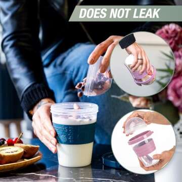 EYNEL On The Go Cereal Yogurt Cups with Lids and Spoon, Overnight Oats Container, Reusable Parfait Plastic Milk Jar Breakfast Crunch Granola Oatmeal Smoothie Snack Prep Bowl To Take Along