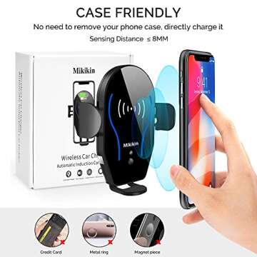 Wireless Car Charger, Auto-Clamping Car Phone Holder Mount 10W 7.5W Fast Charging Air Vent Car Charg...