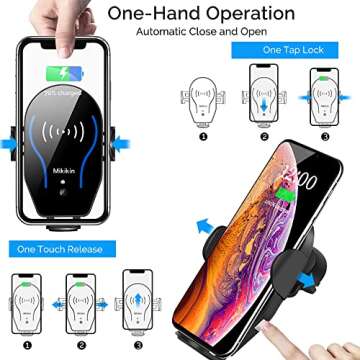 Wireless Car Charger, Auto-Clamping Car Phone Holder Mount 10W 7.5W Fast Charging Air Vent Car Charger Compatible with iPhone 15 14 13 12 11 Pro Max Mini XR XS X, Samsung Galaxy S24 Ultra S23 S22 S21+
