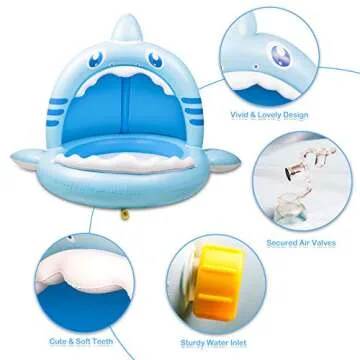 Baby Pool, Inflatable Baby pool, Baby Shark Pool with Canopy of 43 Inches, Summer Water Play Center for Girls Boys Toddlers Perfect Baby Swimming Pool