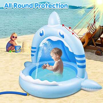 Baby Pool, Inflatable Baby pool, Baby Shark Pool with Canopy of 43 Inches, Summer Water Play Center for Girls Boys Toddlers Perfect Baby Swimming Pool