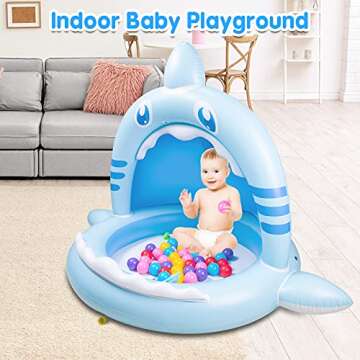 Baby Pool, Inflatable Baby pool, Baby Shark Pool with Canopy of 43 Inches, Summer Water Play Center for Girls Boys Toddlers Perfect Baby Swimming Pool