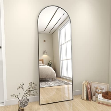 Koonmi Arched Full Length Mirror, 64"x21" Black Standing Hanging or Leaning Full Body Mirror with Aluminum Alloy Frame for Living Room and Bedroom