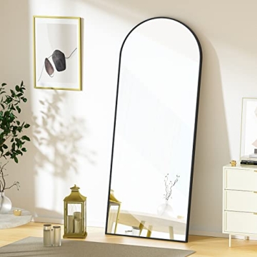 Koonmi Arched Full Length Mirror, 64"x21" Black Standing Hanging or Leaning Full Body Mirror with Aluminum Alloy Frame for Living Room and Bedroom
