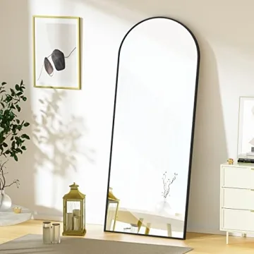 Koonmi Arched Full Length Mirror, 64"x21" Black Standing Hanging or Leaning Full Body Mirror with Aluminum Alloy Frame for Living Room and Bedroom