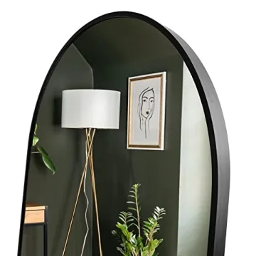Koonmi Arched Full Length Mirror, 64"x21" Black Standing Hanging or Leaning Full Body Mirror with Aluminum Alloy Frame for Living Room and Bedroom