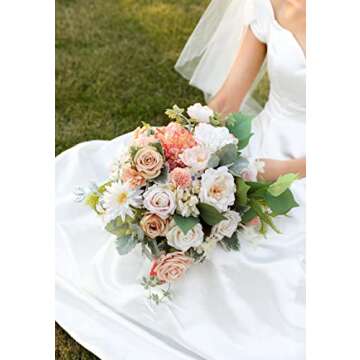 Serra Flora Artificial Flowers Rose 32pcs Silk Mix Peony Daisy Hydrangea Fake Flowers for DIY Wedding Bouquets Combo Centerpieces Arrangements Party Bridal Baby Shower Home Decorations