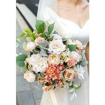 Serra Flora Artificial Flowers Rose 32pcs Silk Mix Peony Daisy Hydrangea Fake Flowers for DIY Wedding Bouquets Combo Centerpieces Arrangements Party Bridal Baby Shower Home Decorations