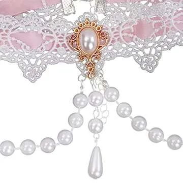 Stylish Gothic Pink Pearl Lace Necklace for Women