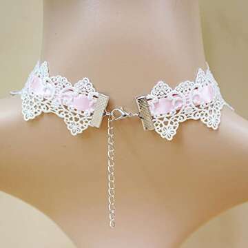 Chargances Gothic Halloween Pink Pearl Lace Necklace for Women Lolita Halloween Decorations Party Accessory