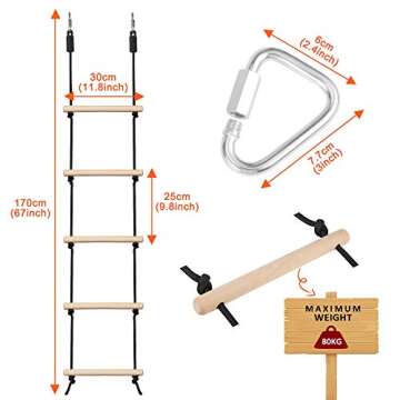 MONT PLEASANT Rope Ladder for Kids Climbing Obstacle Wooden Swing Rope Ladder with 2 Hooks for Kids ...